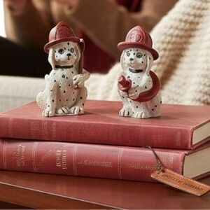Vintage Dalmatian Firefighter hand painted ceramic salt and pepper shaker set